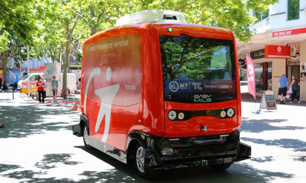 Driverless car cruising City Walk