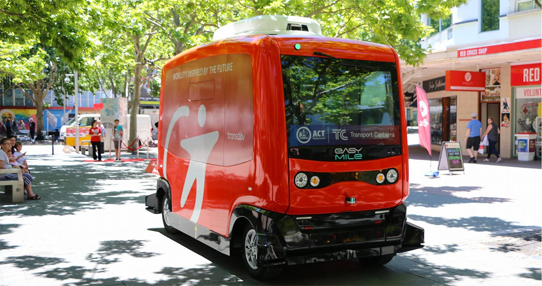 Driverless car cruising City Walk